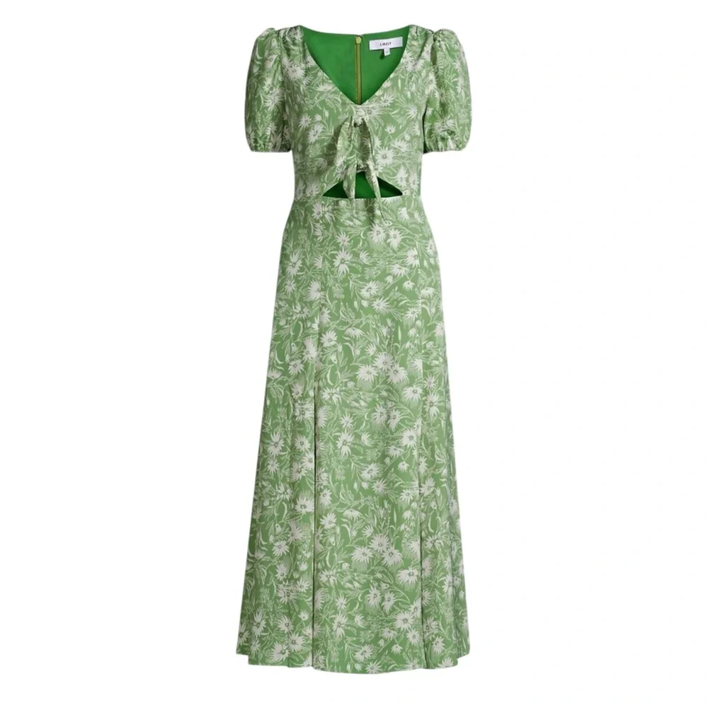 LIKELY Alisa Cut-Out Floral Midi Dress, Ivory/Green, 4 (US)